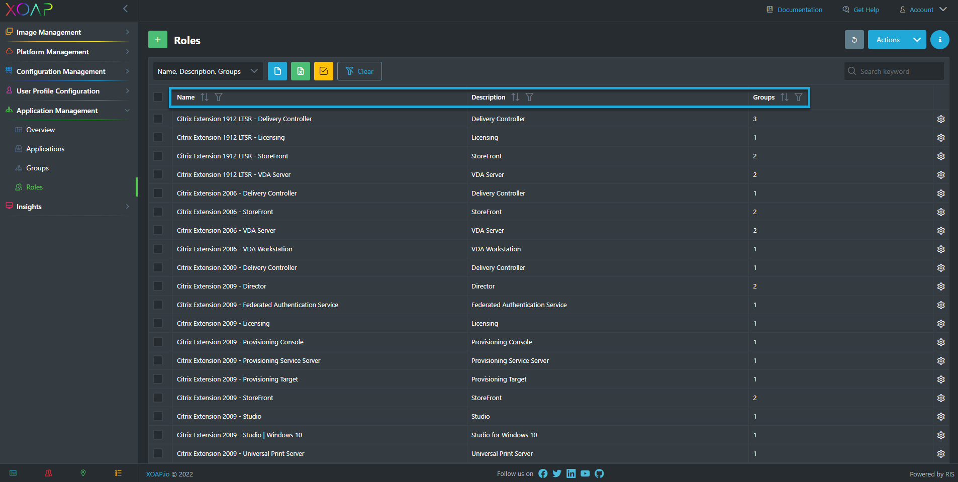 Roles table view