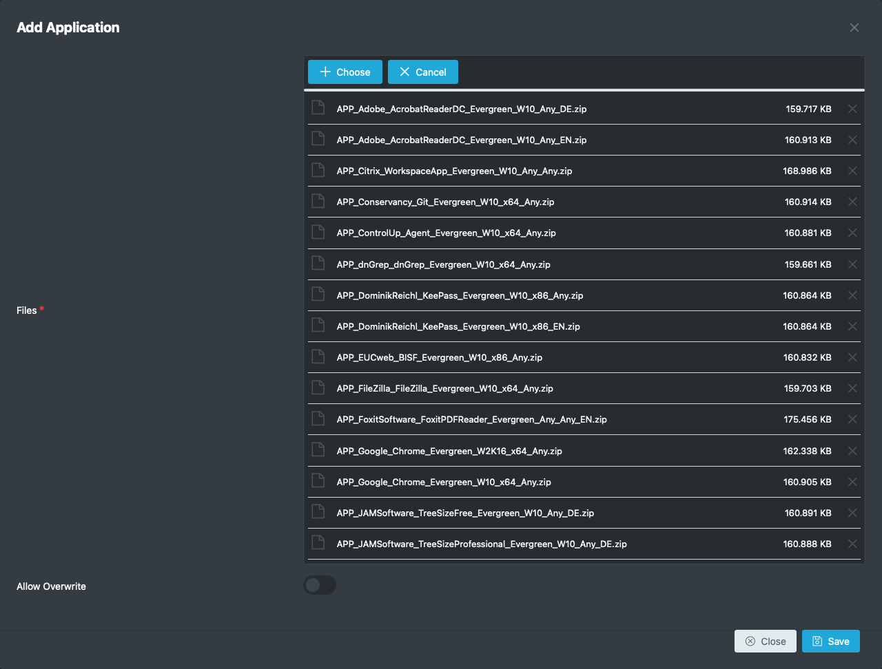 File upload to add application