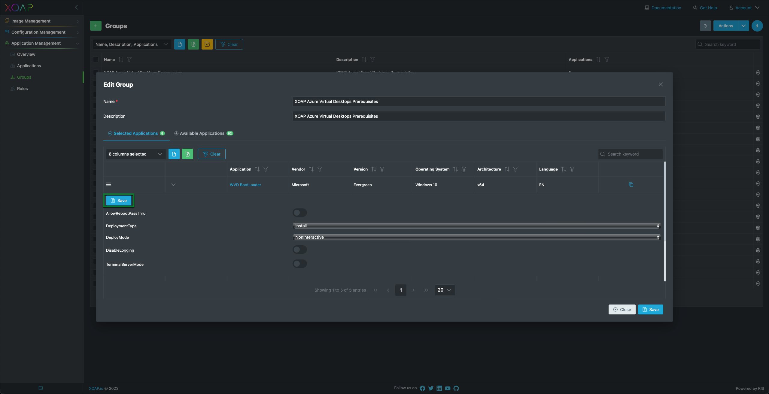 Change application parameters