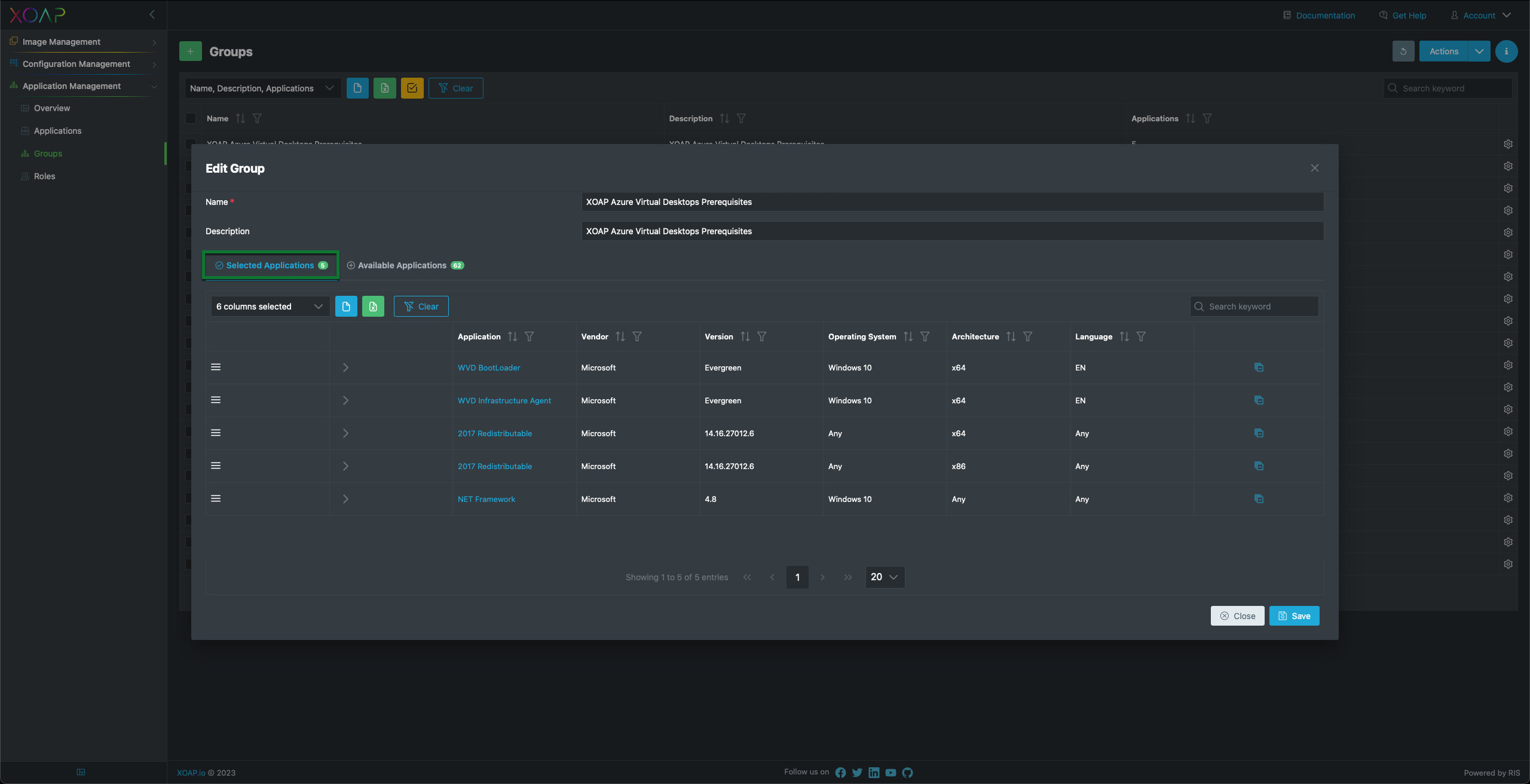 Check selected applications