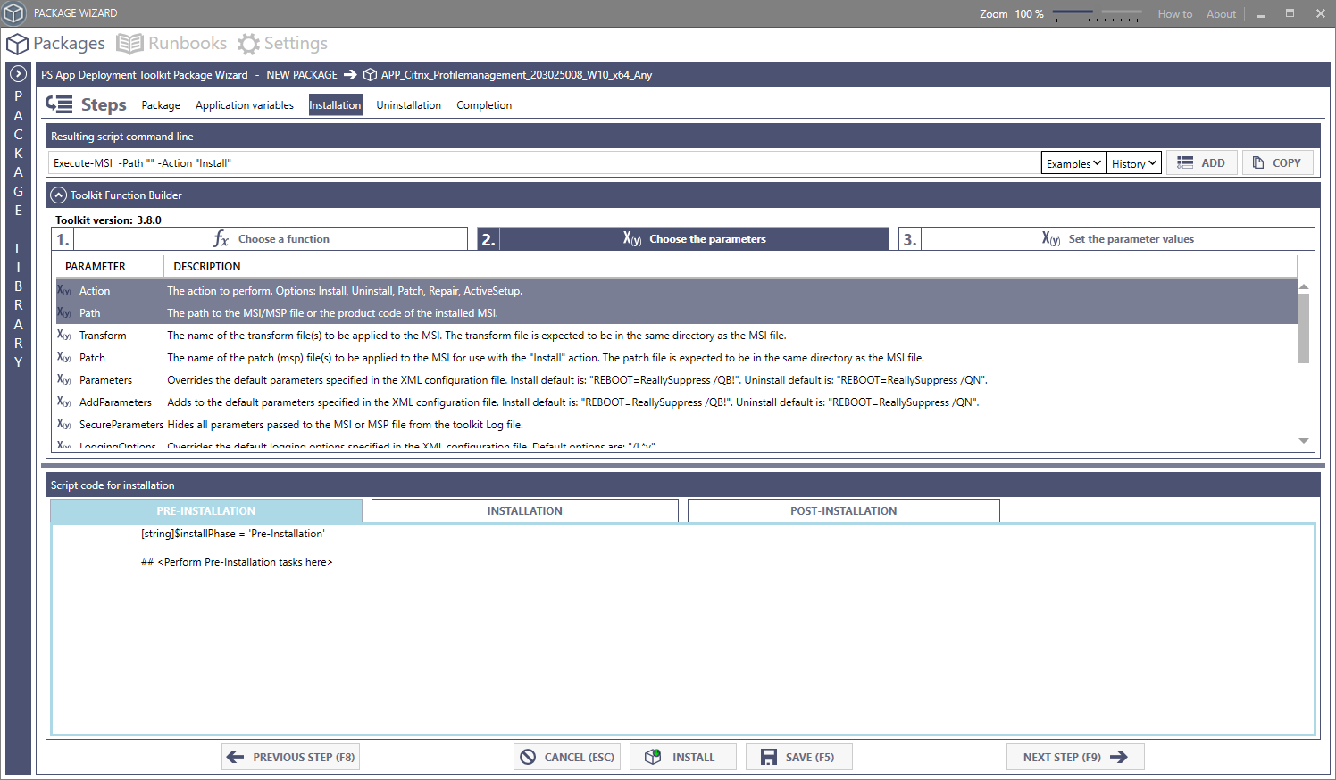 Choose action and path parameter