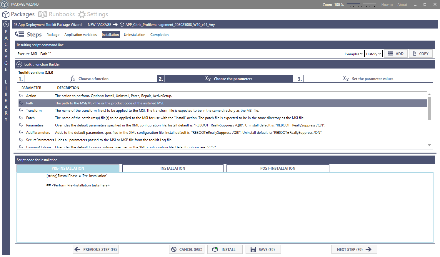 Window with parameters