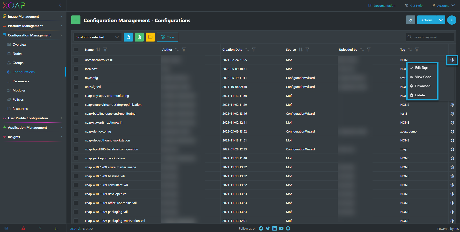 Configurations select actions