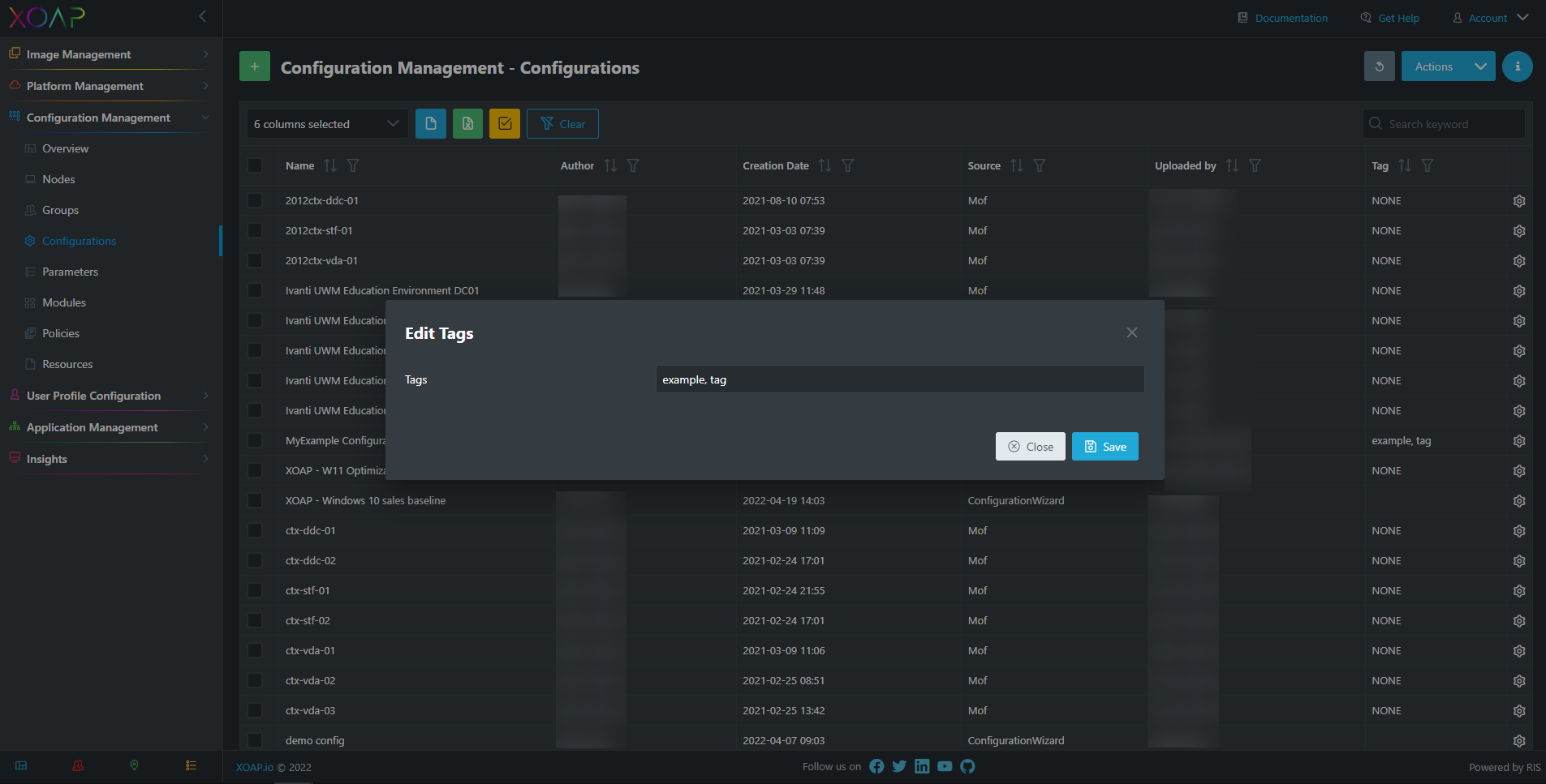 Configurations edit tag