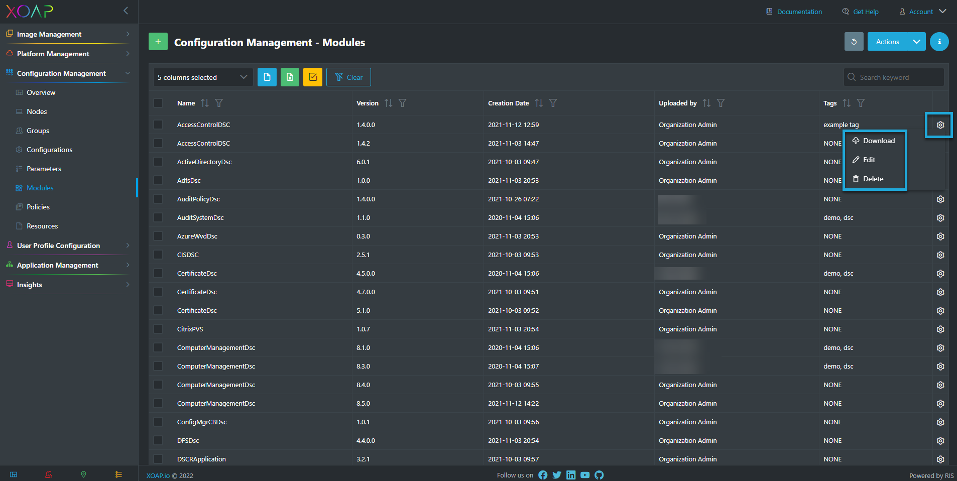 Modules select actions
