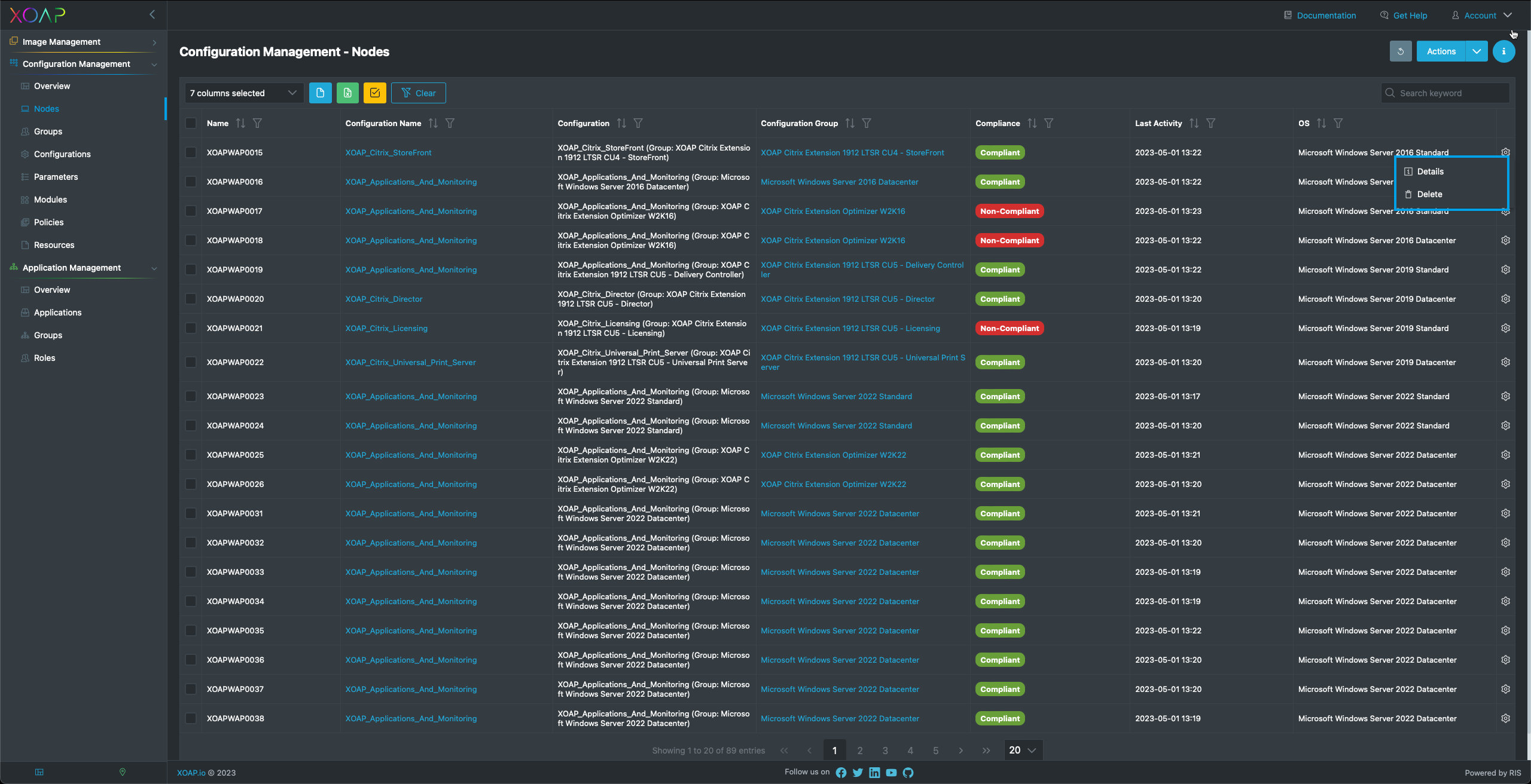 Nodes open action menu