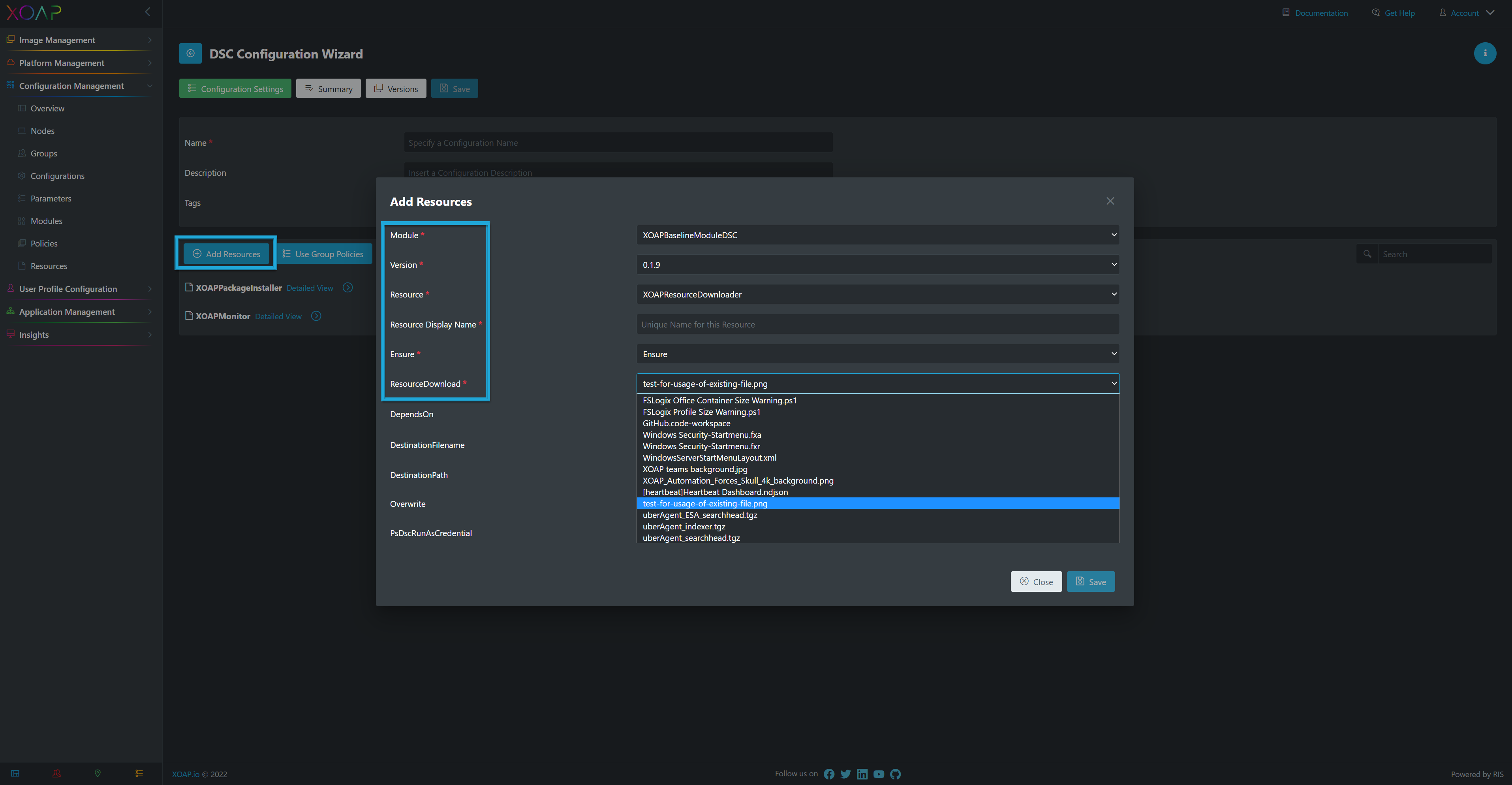 Select parameters
