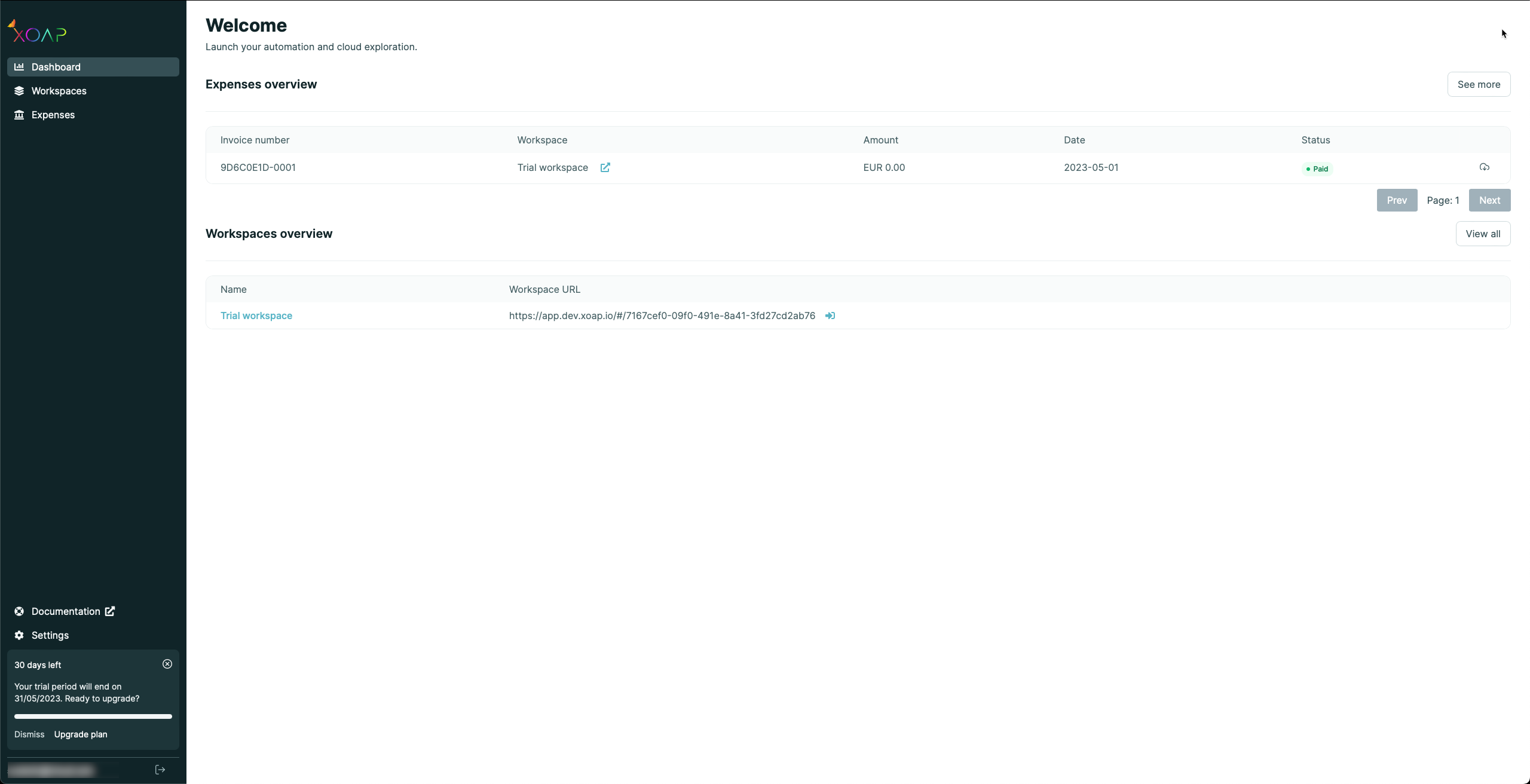 my.xoap.io - Dashboard