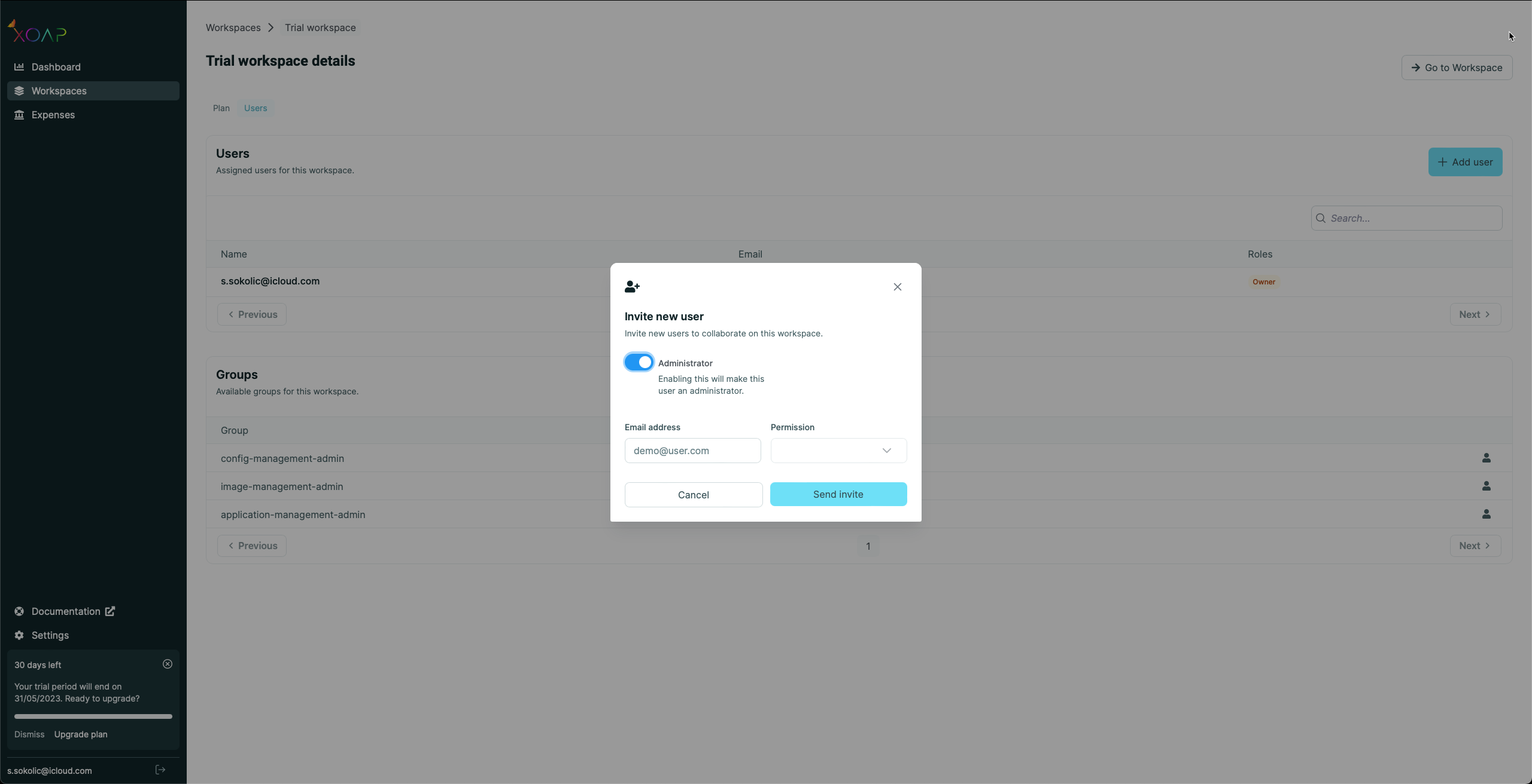 my-xoap.io - add administrator