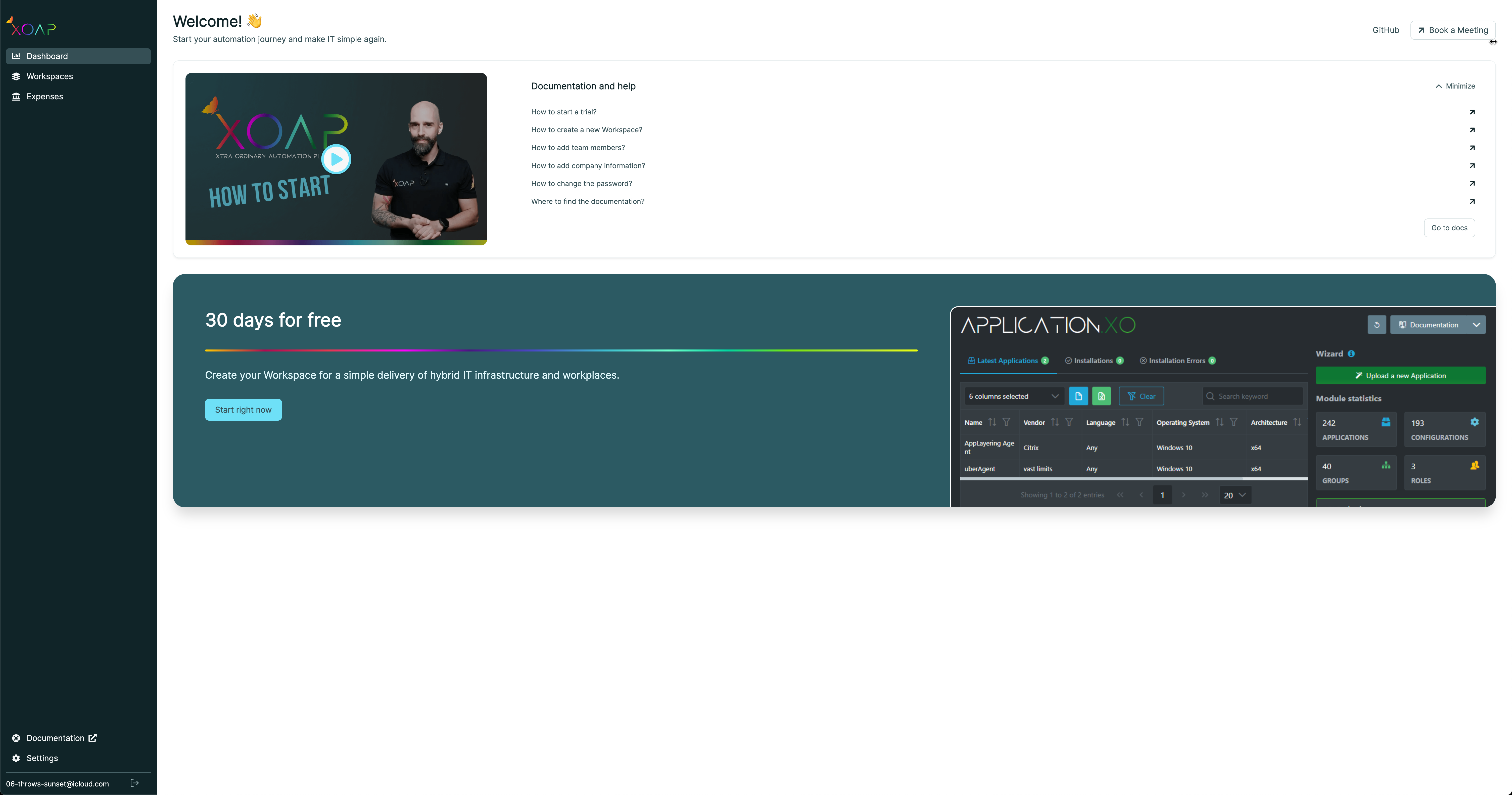 my.xoap.io  - Dashboard