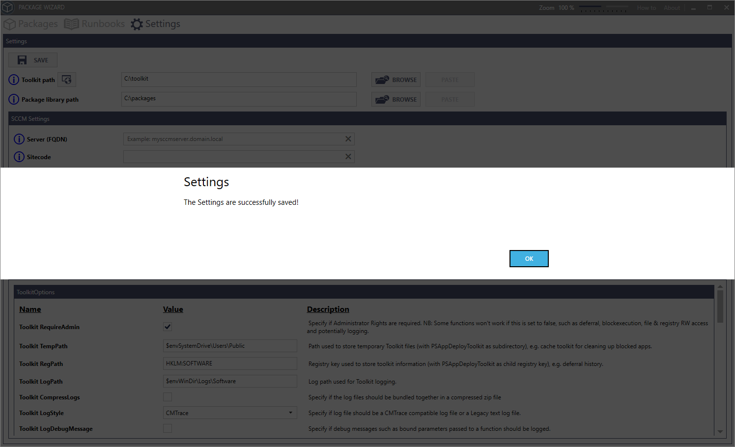 Saved settings