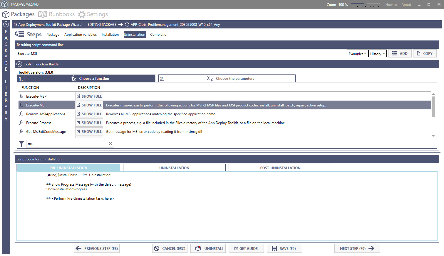 Configure uninstallation