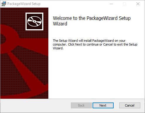 Package wizard installation welcome page